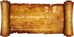 Kunyik Barnabás névjegykártya